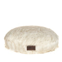 Luxurious orthopedic dog bed with an oval shape, made of light-colored eco-friendly faux fur – perfect for dogs with separation anxiety. Comfort that soothes and supports joint health.